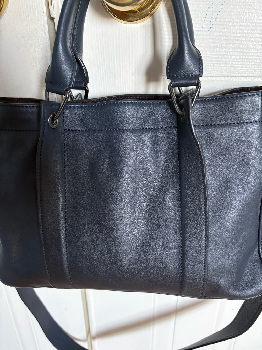 Longchamp Navy Leather Satchel with Top Handles - Picture 2 of 4